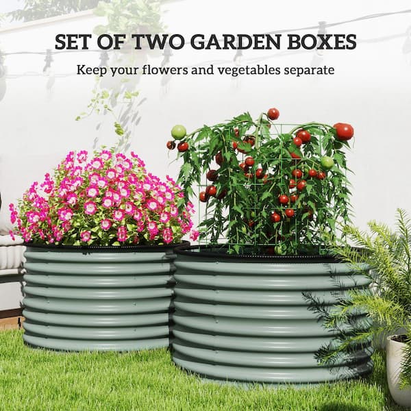 Outsunny - Galvanized Steel Raised Garden Bed, Set of 2 Planter Box with Safety Edging, Easy-to-assemble, Light Green