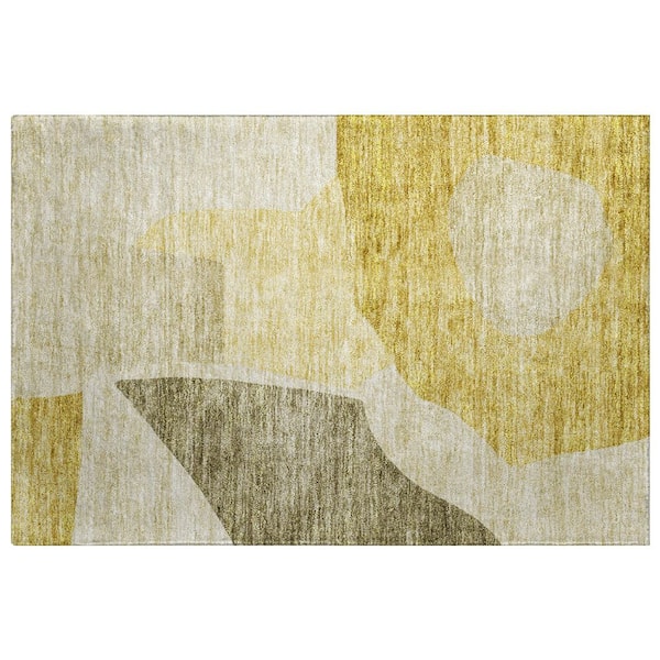 Dream Shag Premium Machine Washable Abstract ADS665 Gold 2 ft. x 3 ft. Accent Rug