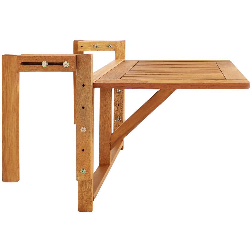 Sunnydaze Brown Meranti Wood Folding Balcony Table