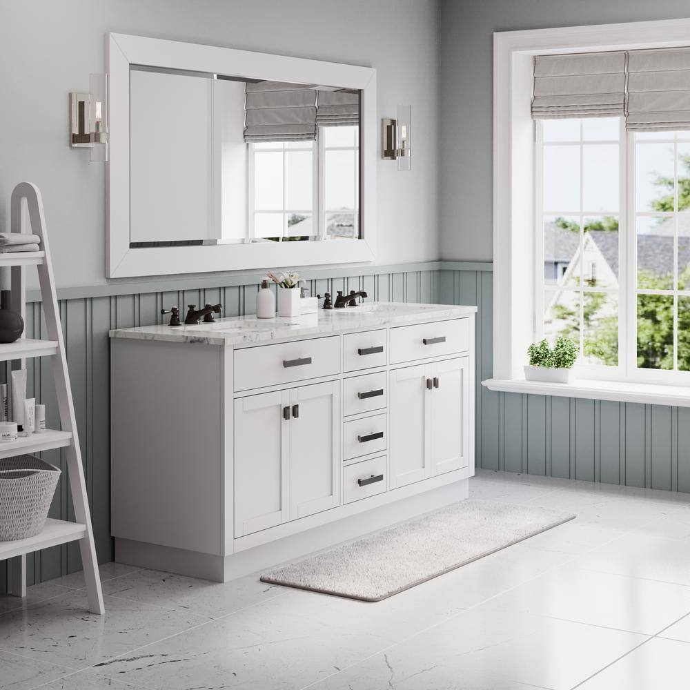72'' White Double Bathroom Vanity with Carrara Marble Top
