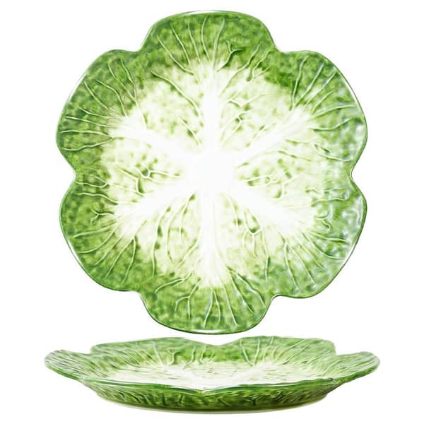 Green Cabbage Texture Round Ceramic Salad Plate Porcelain Dinnerware Microwave Dishwasher Safe 1 Piece