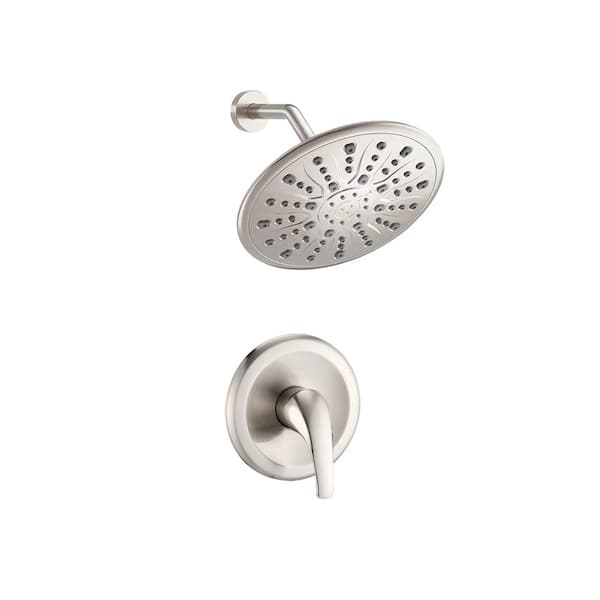 Inner Decor Eli 1-Spray Patterns 9 in. Dia Wall Mount Rain Fixed Shower Head in Brushed Nickel