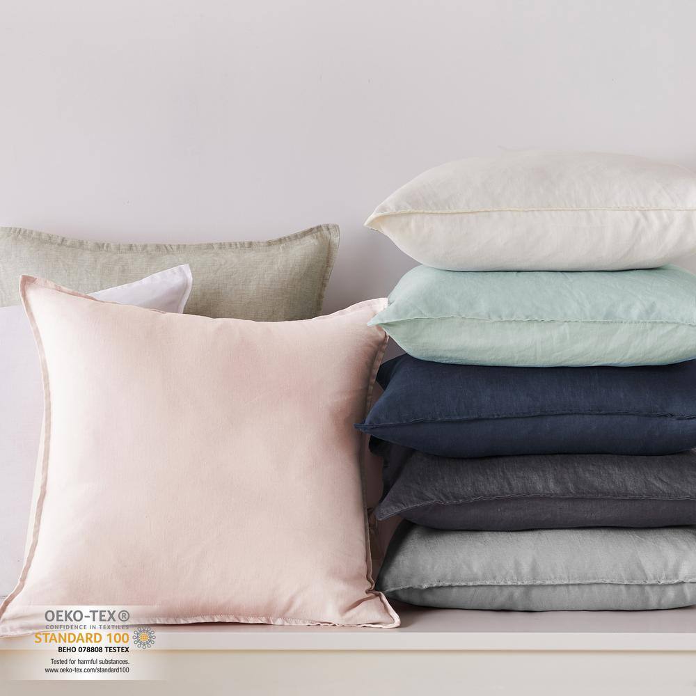 Charcoal Washed Linen Square Decorative Pillow Cover Set, 20 x 20in