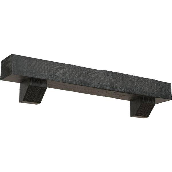 Ekena Millwork 8 in. x 8 in. x 4 ft. Rough Sawn Faux Wood Fireplace Mantel Kit, Ashford Corbels, Aged Ash