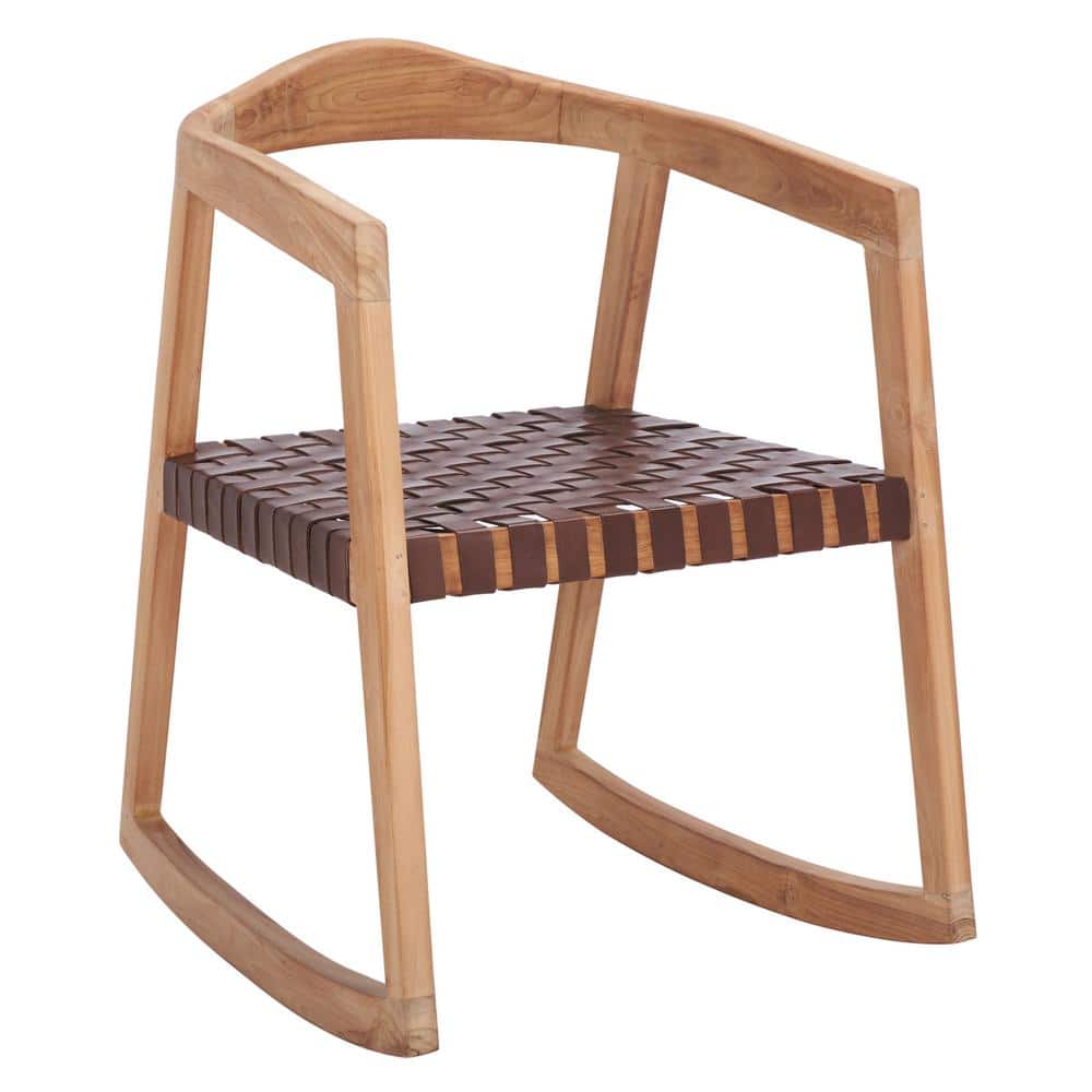 Willa Cognac Genuine Leather and Natural Teak Rocking Dining Chair