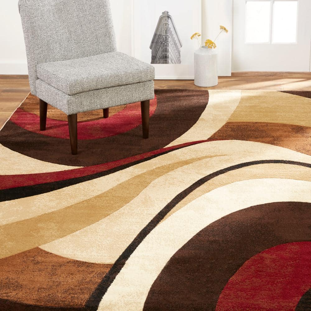 Tribeca Red and Brown Abstract Rectangular Area Rug