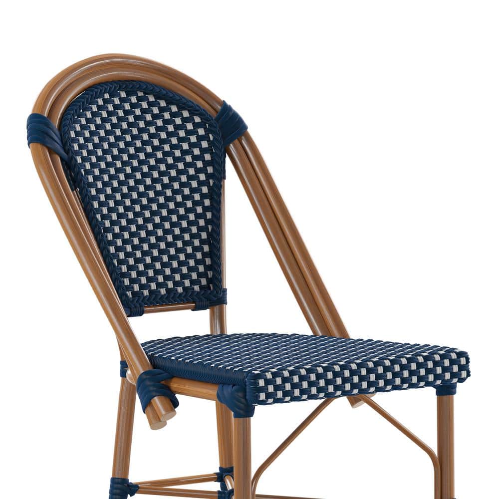 Navy and White Woven Metal Frame Bar Stools, Set of 2