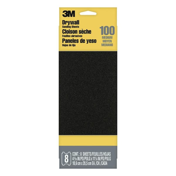 3M Drywall Sanding Sheets 4 3/16 in. x 11 1/4 in. 100 grit, Medium (8-Pack)