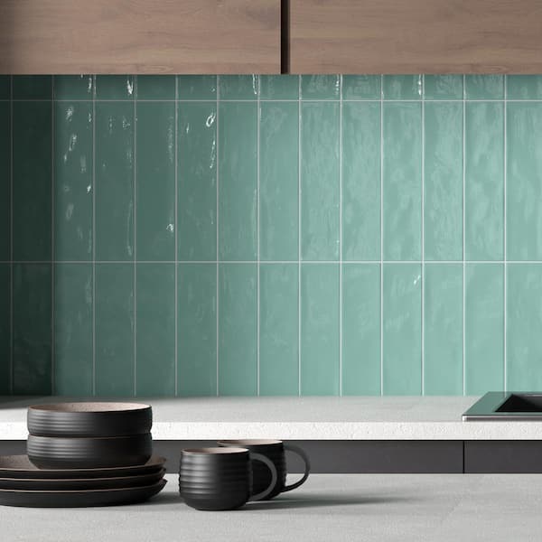 Zarati Acqua Blue 11.81 in. x 2.95 in. Polished Ceramic Tile Sample