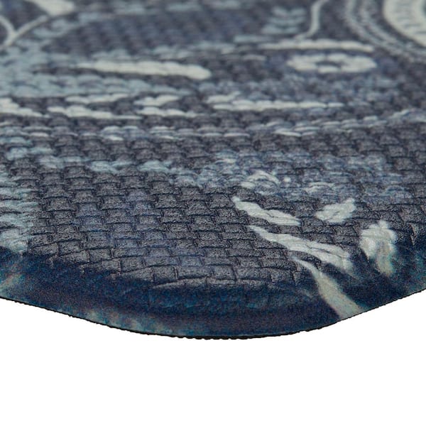 Dark Blue Floral 17.5 in. x 48 in. Anti-Fatigue Wellness Mat