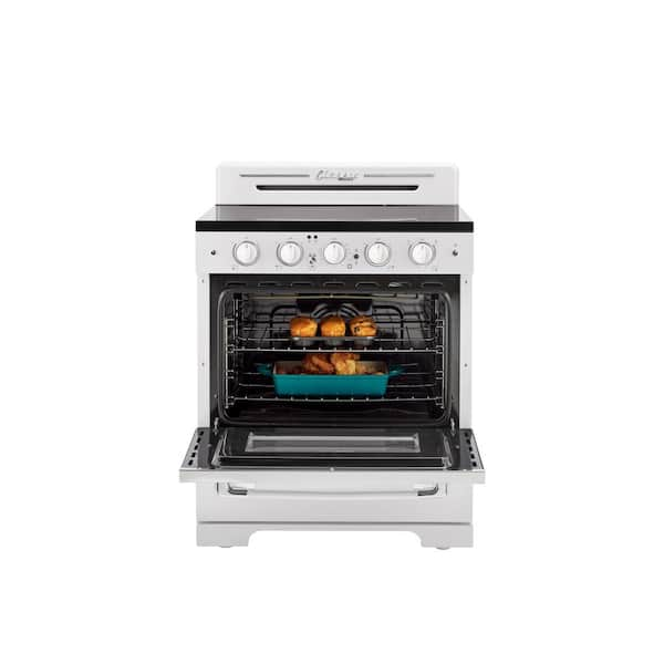 Classic Retro 30" 5 Burner Element Freestanding Electric Range with Convection Oven in. Marshmallow White