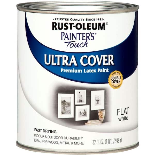 Rust-Oleum 1990502-2PK Painter's Touch Latex Paint, Quart, Flat White, 32 fl oz (Pack of 2)