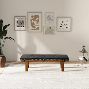 AuraCraft 59 in. Mid Century Modern Vegan Leather Upholstered Solid Wood Bedroom Bench in Black