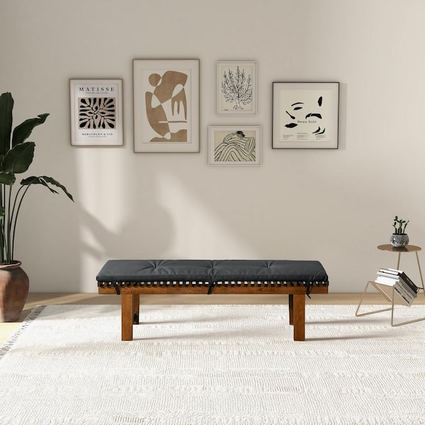 Ashcroft Furniture Co AuraCraft 59 in. Mid Century Modern Vegan Leather Upholstered Solid Wood Bedroom Bench in Black