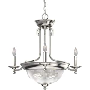 3 Plus 2-Lights Chandelier with Glass Shade Brushed Nickel Finish
