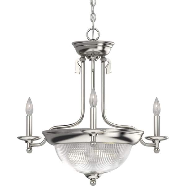Volume Lighting 3+2 Lights Chandelier with glass shade Brushed nickel finish