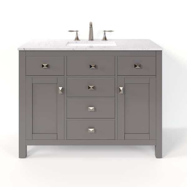 Artemis 42 in. Single Sink Gray Bath Vanity with White Engineered Stone Top (Assembled)