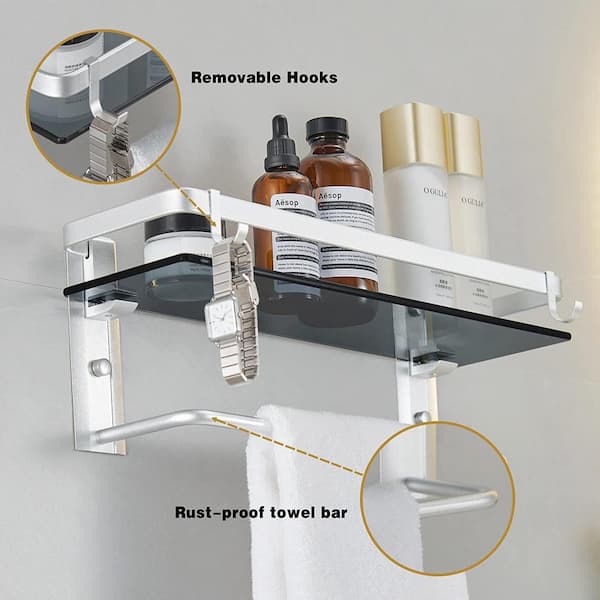 2pcs/pack Silver Stainless Steel 201 Multi-hook Rack With Soap Holder T  Type Corner Bathroom Shelf
