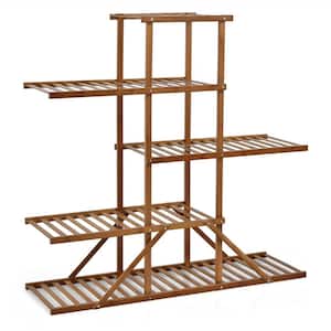 39 in. Tall Indoor/Outdoor Brown Wood Plant Stand Multiple Utility Shelf Free Standing 5-Tiers