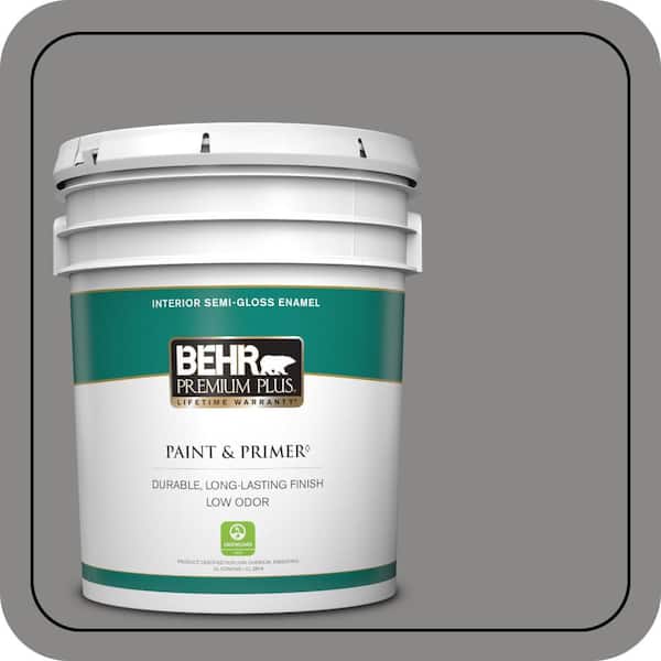 BEHR PREMIUM PLUS 5 gal. #PPU26-04 Falcon Gray Semi-Gloss Enamel Low Odor Interior Paint & Primer