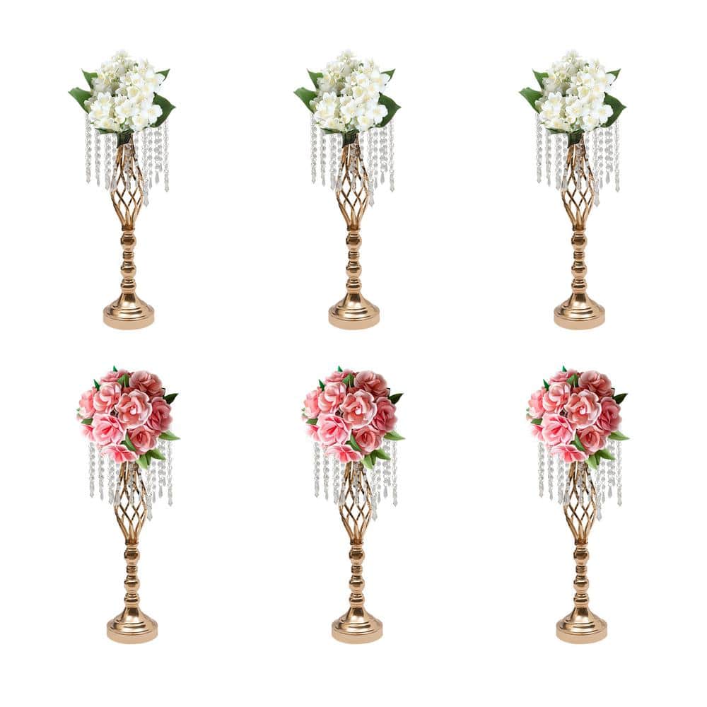 YIYIBYUS 6-Piece 21.7 in. Tall Wedding Centerpieces Flower Vases Gold Metal  Crystal Flower Stand JJOU766JWDZJ8 - The Home Depot