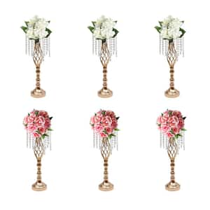 6-Piece 21.7 in. Tall Wedding Centerpieces Flower Vases Gold Metal Crystal Flower Stand