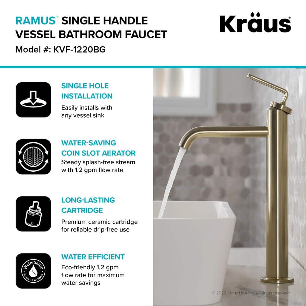 Brushed Gold Single Handle Vessel Sink Faucet
