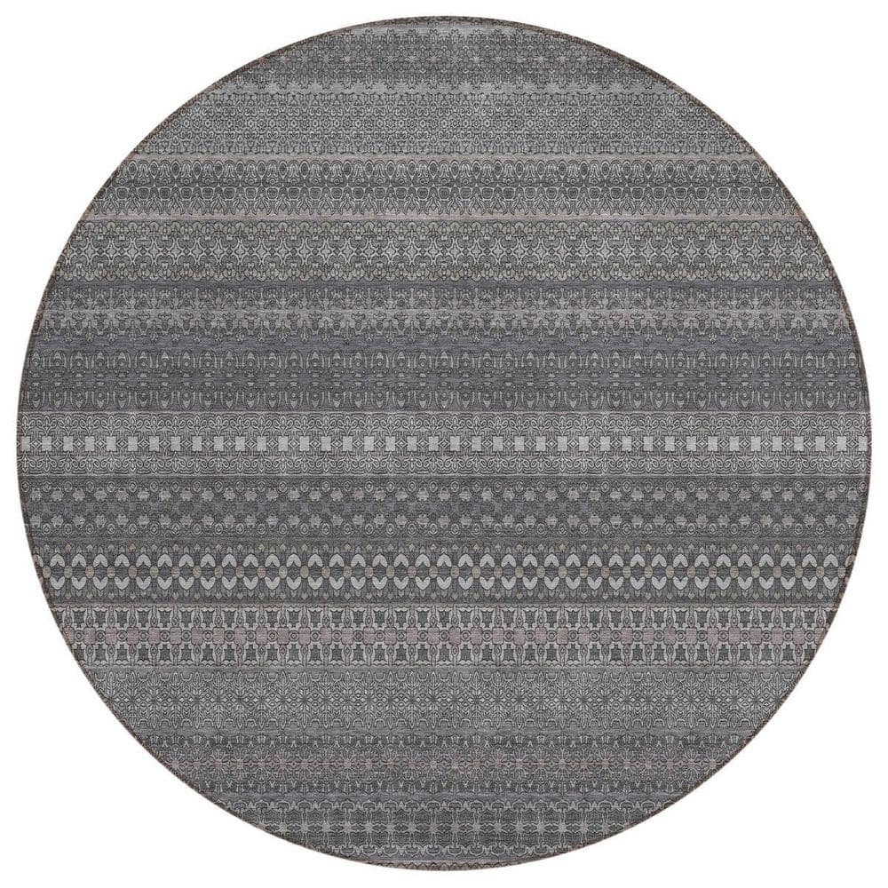 Gray 8 ft. Round Woven Striped Polyester Round Indoor/Outdoor Area Rug price history on PriceWatchPro