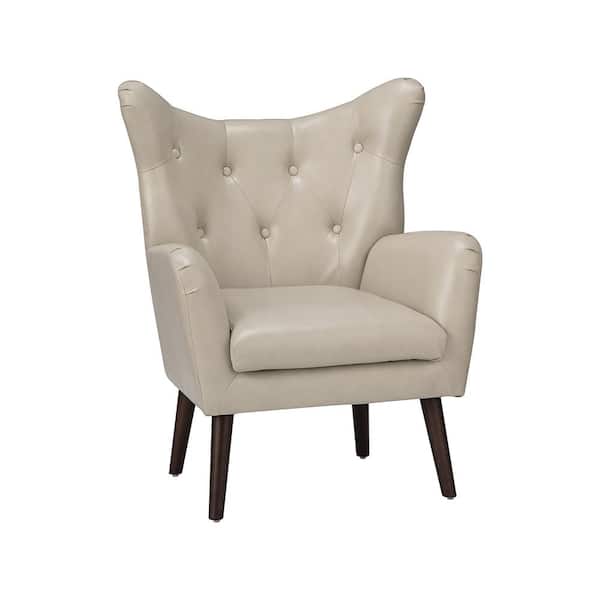 JAYDEN CREATION Gerald 30 in. Beige Faux Leather Arm Chair with Flared Arms