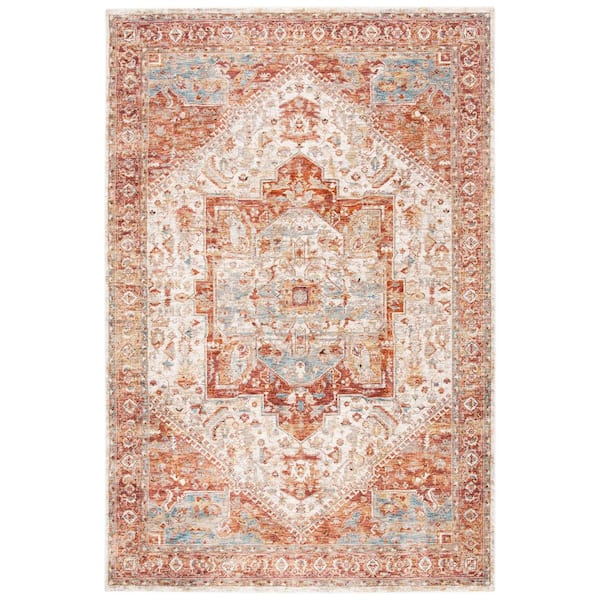Valencia 8 ft. x 10 ft. Ivory/Rust Distressed Medallion Border Area Rug