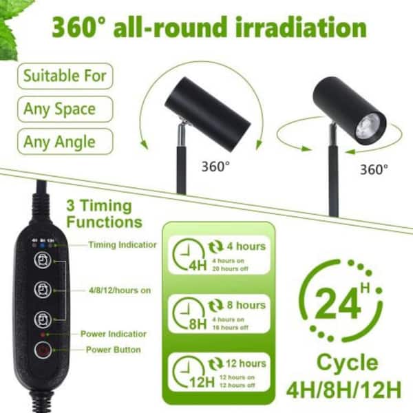 75 in. LED Black Metal Grow Light, 20W 4000K Floor Lamp for Indoor Plants, Adjustable Height