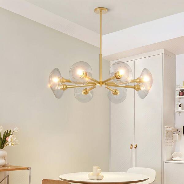 FIRHOT 8 Light Gold Modern Chandelier for Living Room with Clear