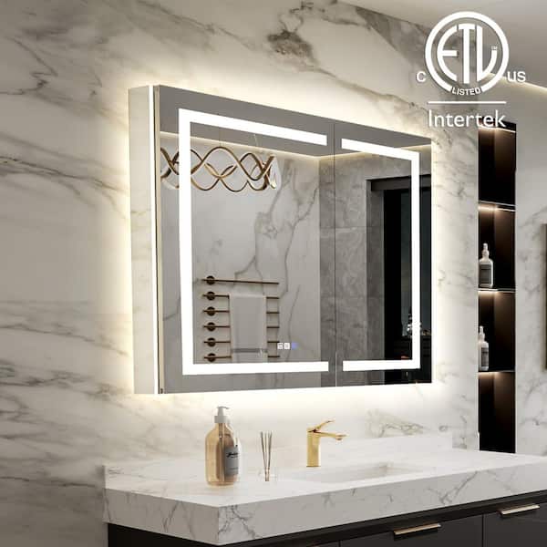 AZDHOME 42 in. W x 36 in. H Rectangular Silver Aluminum Recessed