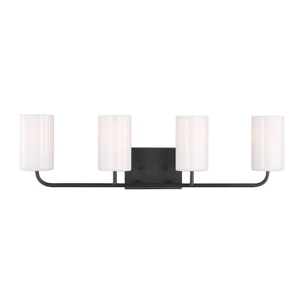 Generation Lighting Rhett 31 in. 4-Light Midnight Black Extra Large Vanity Light with Clear/White Glass Shades