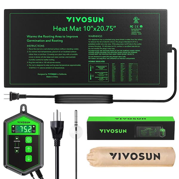 VIVOSUN 10 in. x 20.75 in. Seedling Heat Mat and Digital Thermostat Combo Set