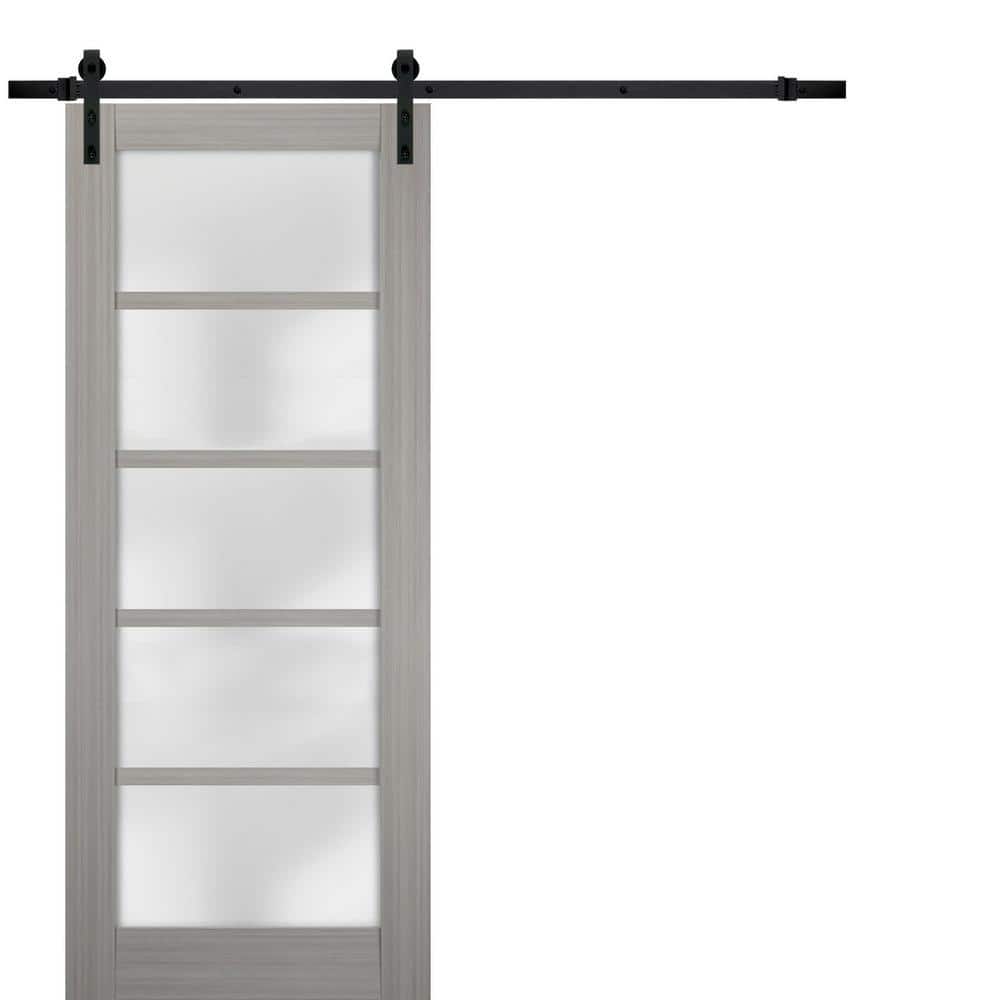 Assembly Required 28 in. x 80 in. 1-Panel Frosted Glass Gray Ash Wood Sliding Barn Door with Hardware Kit price history on PriceWatchPro