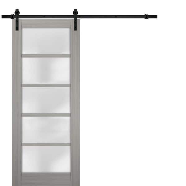 Assembly Required 36 in. x 84 in. 1-Panel Frosted Glass Gray Ash Wood Solid MDF Sliding Barn Door with Hardware Kit