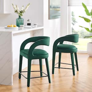 Pinnacle 24.5 in. in Green Black Rubber Wood Performance Velvet Counter Stool Set of 2