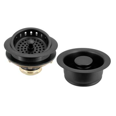 3-1/2 in. Post Style Large Kitchen Basket Strainer with Disposal Flange and Stopper in Matte Black
