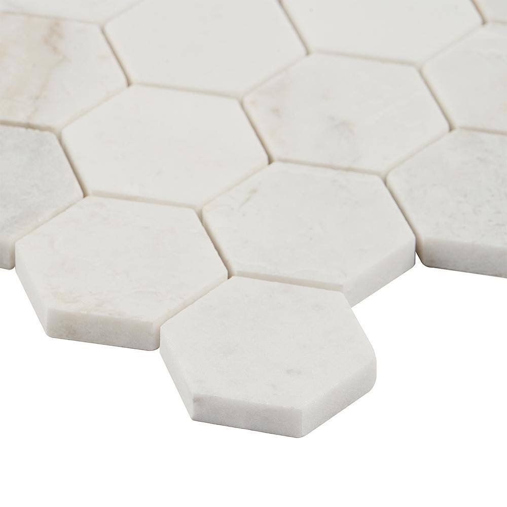 Frost White Polished Marble Hexagon Mosaic Tile 12" x 12"