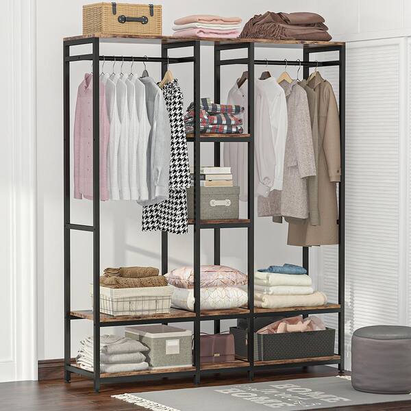 BYBLIGHT Brown Free-standing Closet Organizer Garment Rack with Double  Hanging Rod BB-U0028GX - The Home Depot