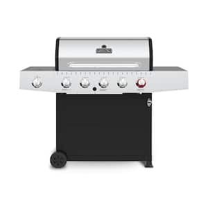 5-Burner Propane Gas Grill Cart in Stainless Steel and Black with Side Burner