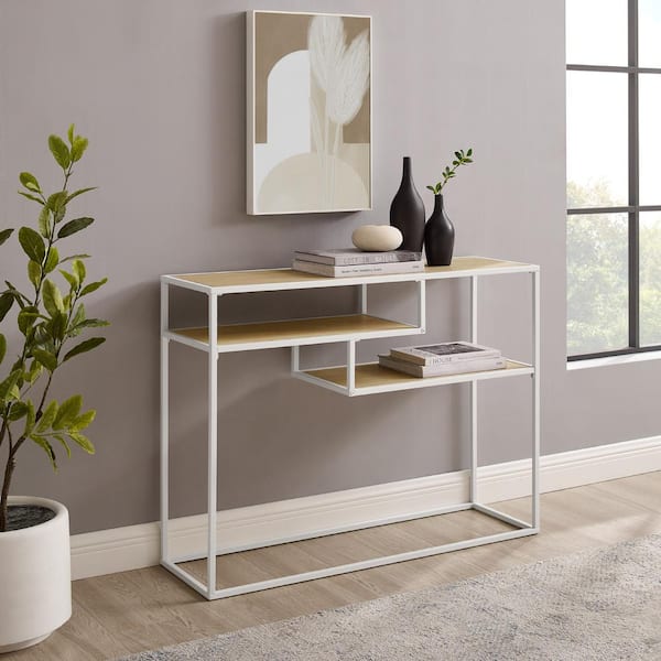 Walker Edison Furniture Company 42 in. Coastal Oak and White Rectangle Modern Console Table with 2-Shelves