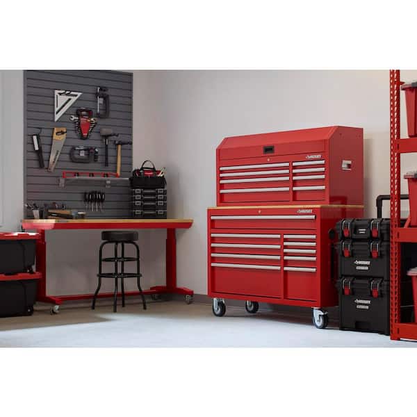 Husky - Modular Tool Storage 52 in. W Standard Duty Red Mobile Workbench Cabinet with 8-Drawer Top Tool Chest