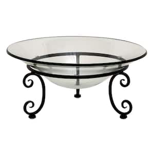 Clear Kitchen Decorative Serving Bowl with Black Metal Scroll Base