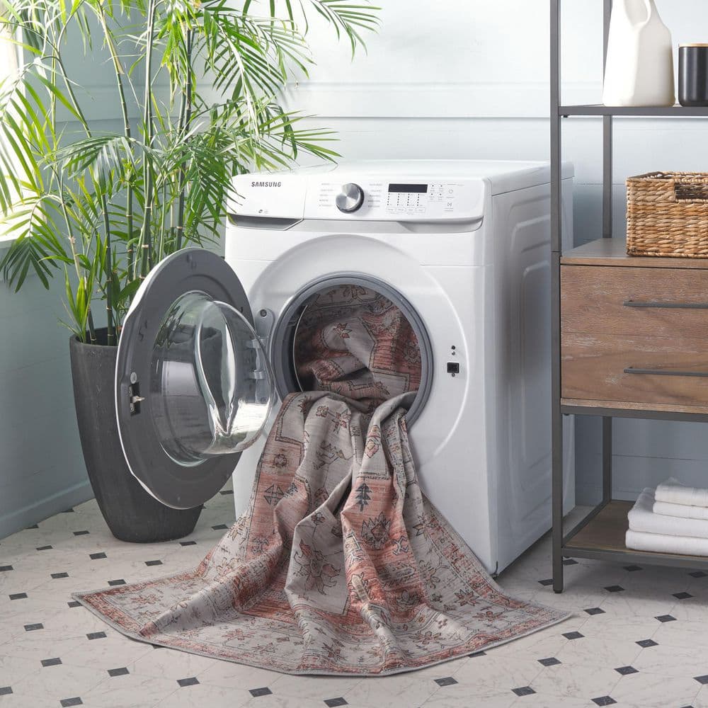 Arizona Beige and Rust 9' x 12' Synthetic Washable Area Rug