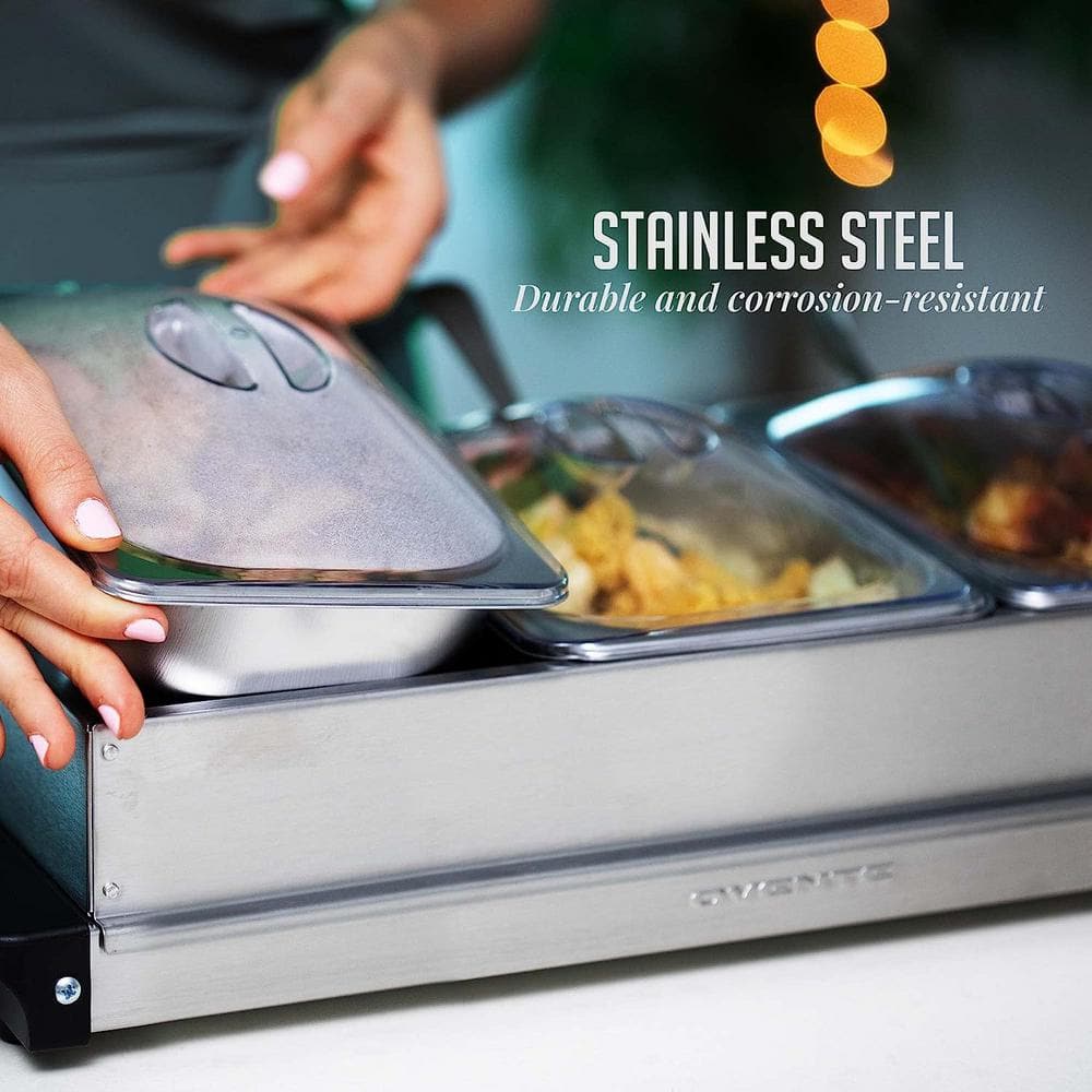 Silver Stainless Steel Electric Buffet Server with 3 Chafing Pans