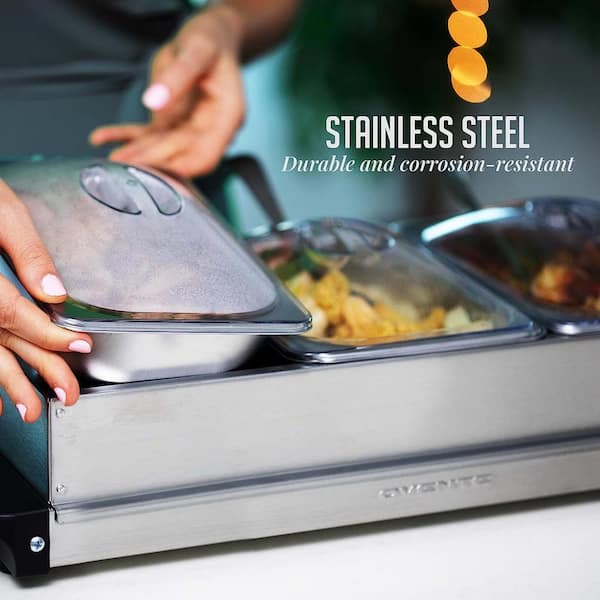 0 qt. Black Electric Warming Tray Hot Plate Buffet Server with Adjustable  Temperature with 1 Crocks