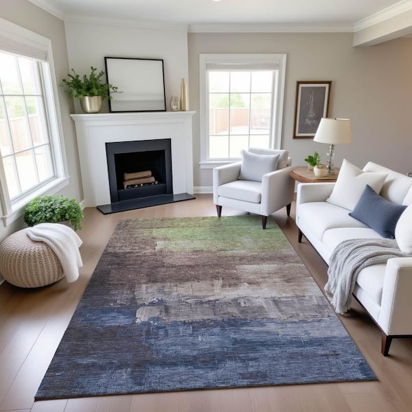 Mayfield Premium Machine Washable Abstract AMF1473 Mocha 10 ft. x 14 ft. Area Rug