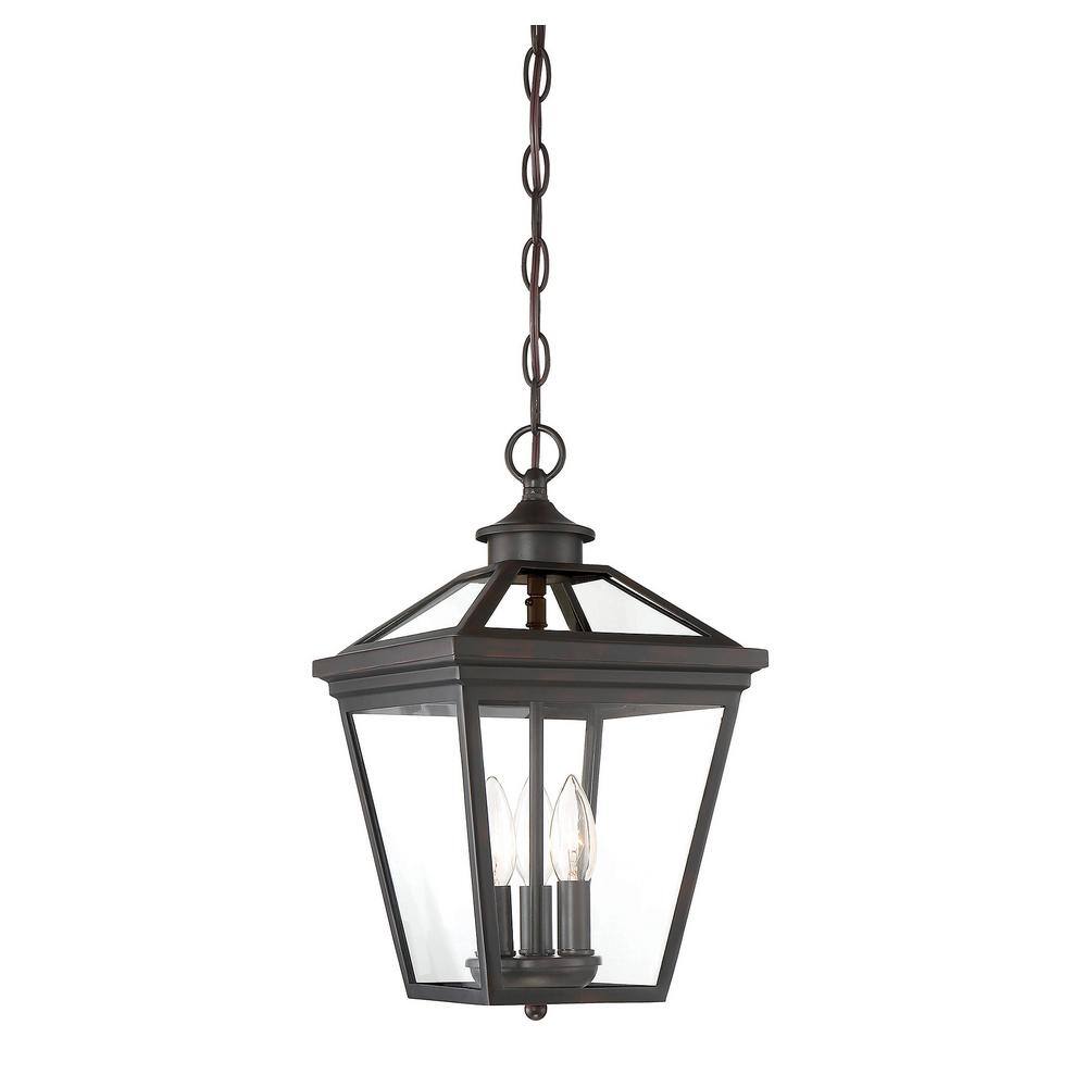 Ellijay 9 in. W x 15.75 in. H 3-Light English Bronze Outdoor Hanging Lantern with Clear Glass Panes price history on PriceWatchPro